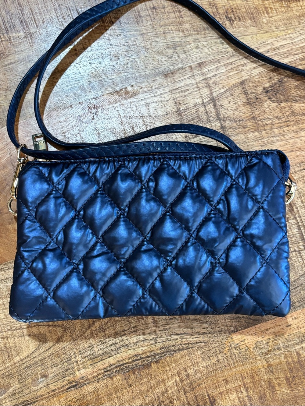 Navy-Brand New-No Tags-Jen & Co. Quilted Black Crossbody Bag with Gold Accents